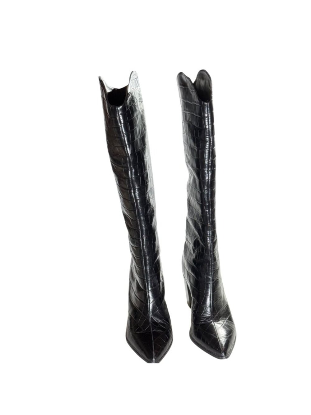 Schutz Mariana Black Crocodile-Embossed Leather Knee-High Black Boots 9.5B - Picture 10 of 14